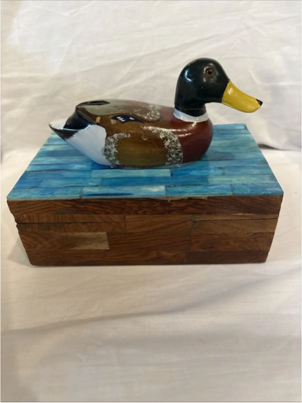 Vintage Wooden Duck Box Hand Carved/Hand Painted Wooden Duck Decoy Storage 1097